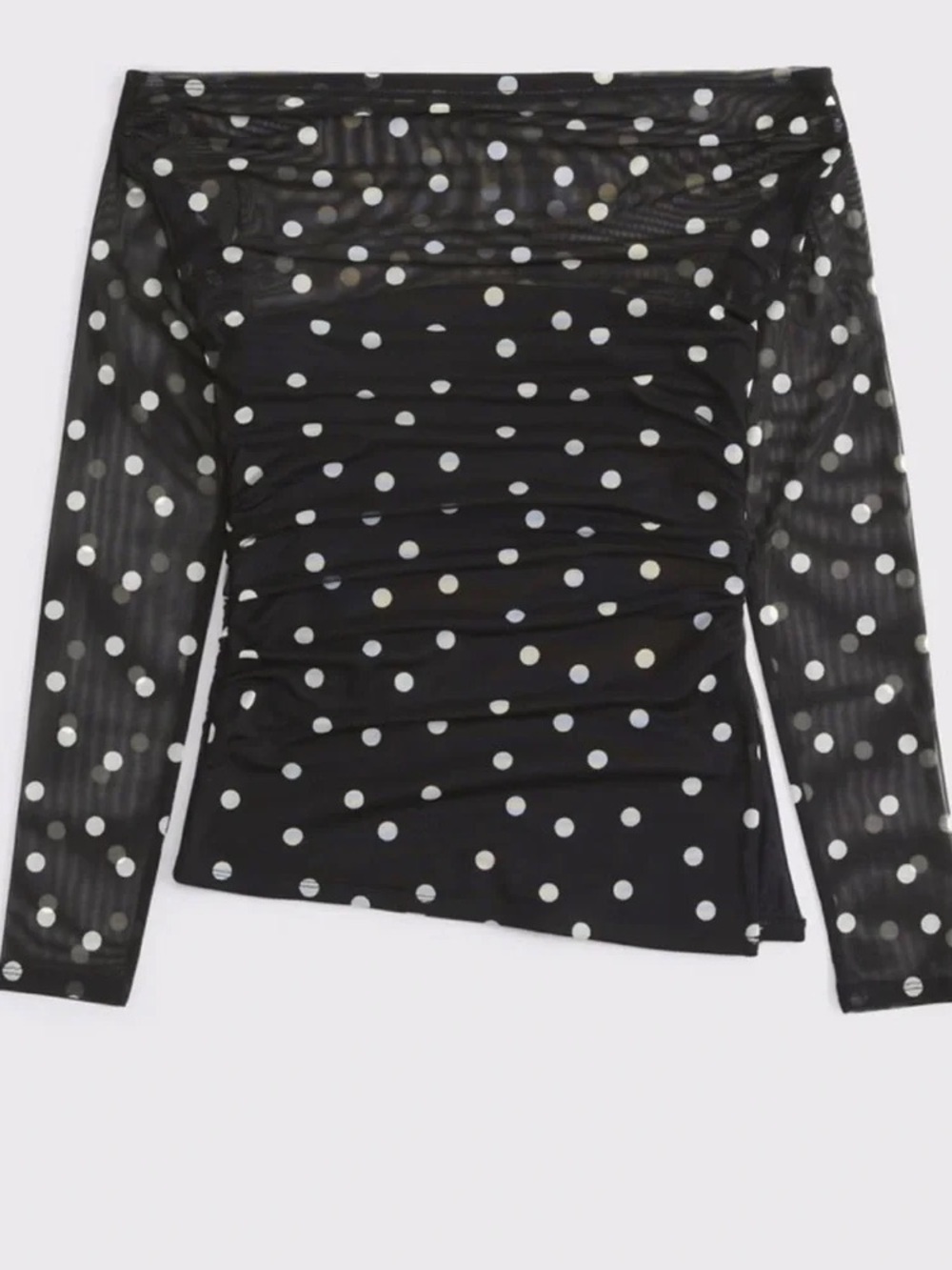 Abercrombie & Fitch Off-Shoulder Black Polka Dot Mesh Top